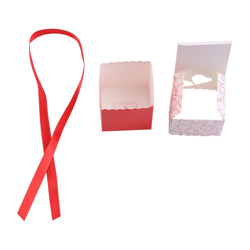 50Pcs Square Shape Wedding Birthday Party Favor Chocolate Candy Gift Boxes with Ribbon Red