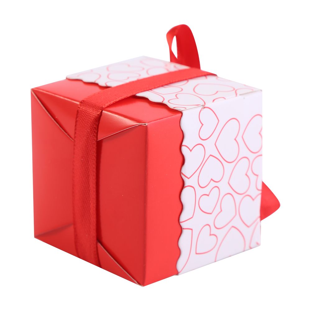 50Pcs Square Shape Wedding Birthday Party Favor Chocolate Candy Gift Boxes with Ribbon Red