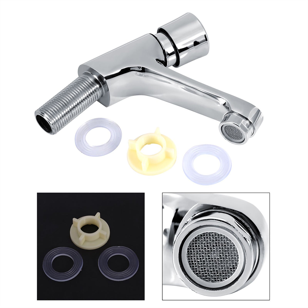 Public Ktchen Bathroom Chrome Plated Self Closing Water Saving Time Delay Basin Sink Tap Faucet Female Thread G1/2