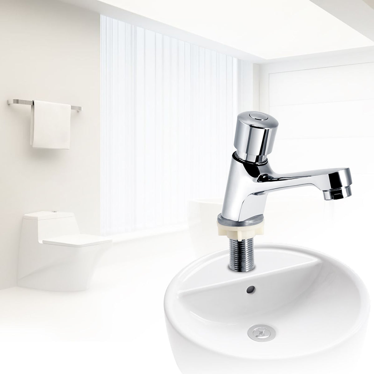 Public Ktchen Bathroom Chrome Plated Self Closing Water Saving Time Delay Basin Sink Tap Faucet Female Thread G1/2