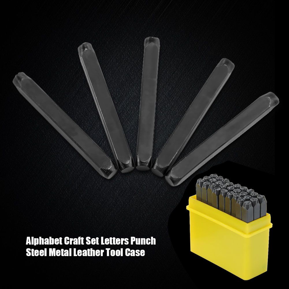 4mm Craft Letters A-Z Punch Stamps Set High Carbon Steel Metal Leather Tool Kit Case