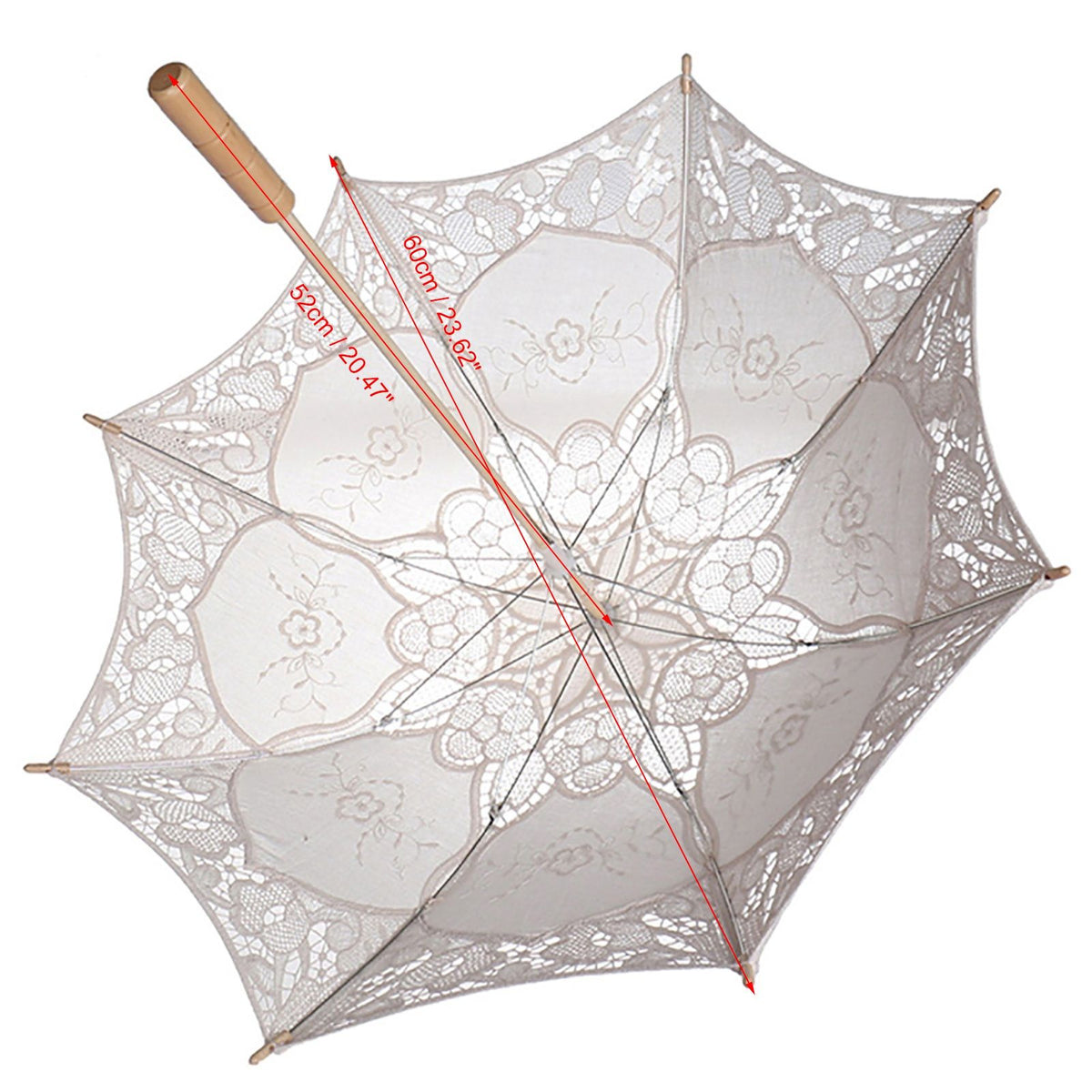 Lady Wedding Lace Umbrella Parasol Sun Umbrellas Party Bridal Photo Taking Decor(Ivory Large)
