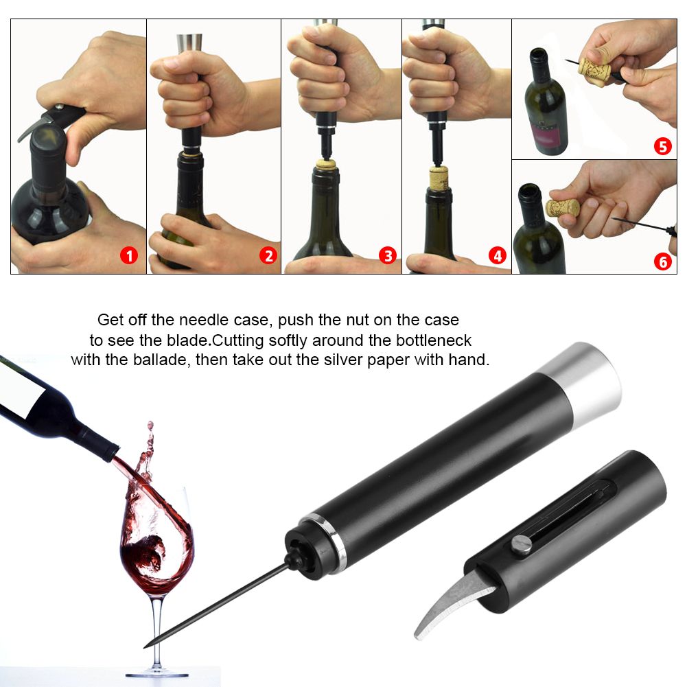 Air Pressure Kitchen Red Wine Bottle Opener Corkscrew Tool Black with Blade