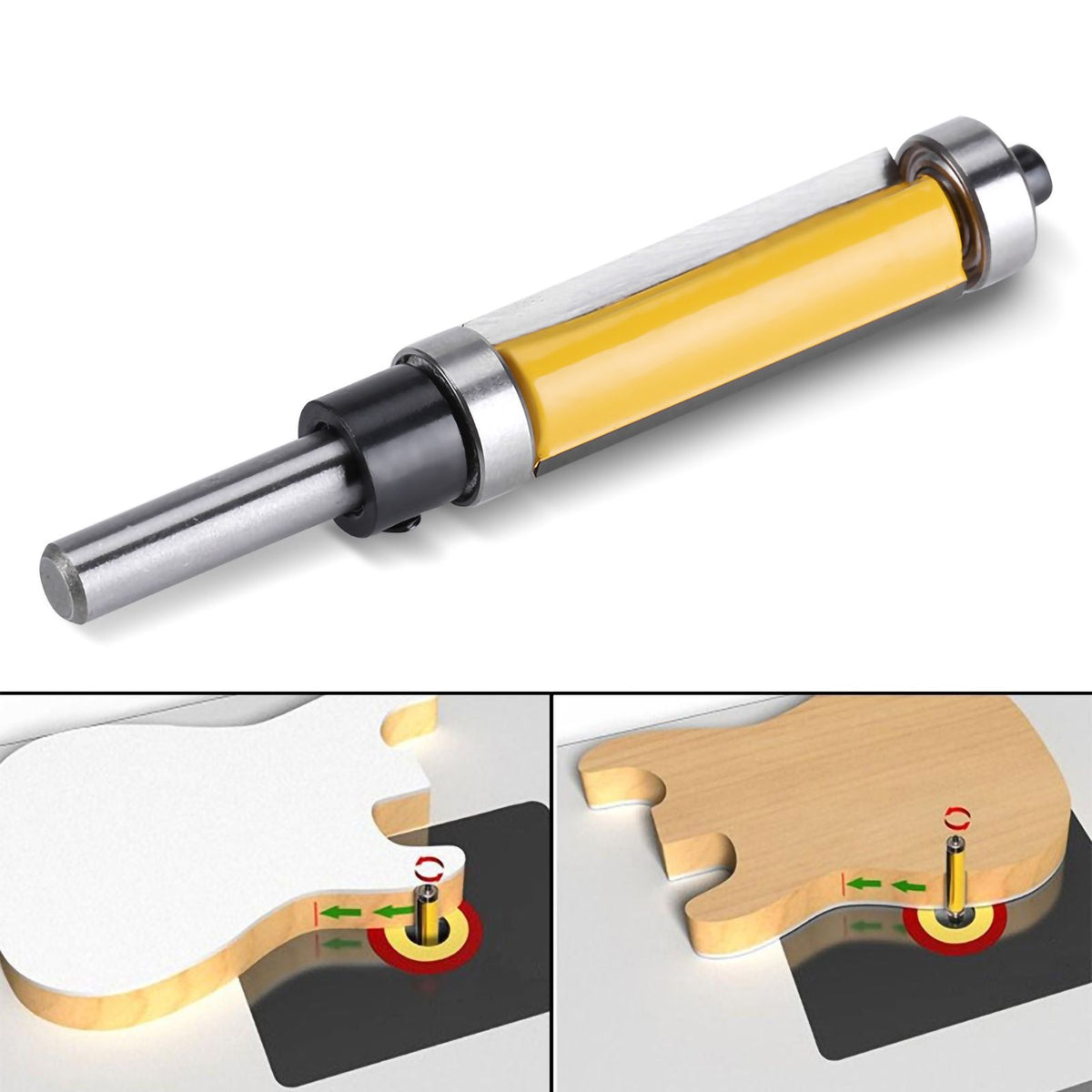 Flush Trim Router Bit with Top and Bottom Bearing 1‑1/2inch H * 1/4inch Shank Woodworking Tool