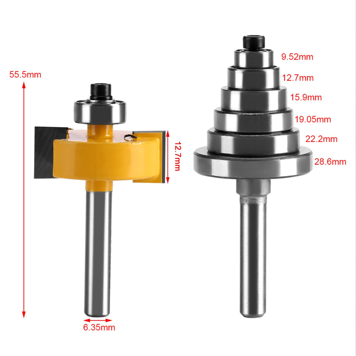 1/2"H - 1/4" Shank Rabbet Router Bit with 7 Bearings Set for Solid Wood Particle Board Plywood