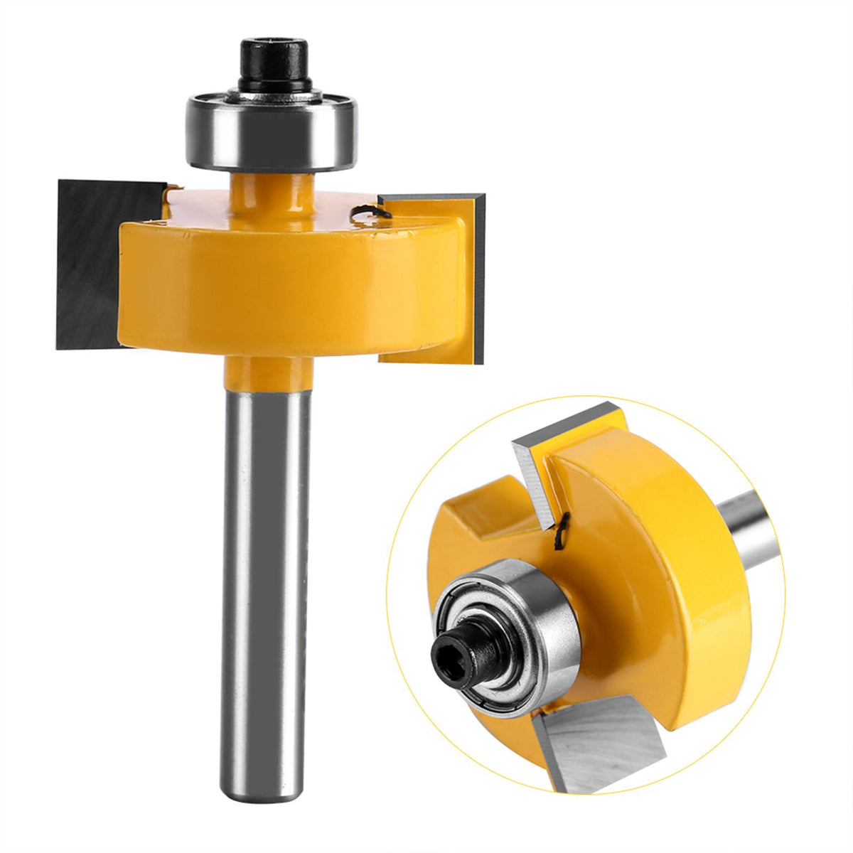 1/2"H - 1/4" Shank Rabbet Router Bit with 7 Bearings Set for Solid Wood Particle Board Plywood