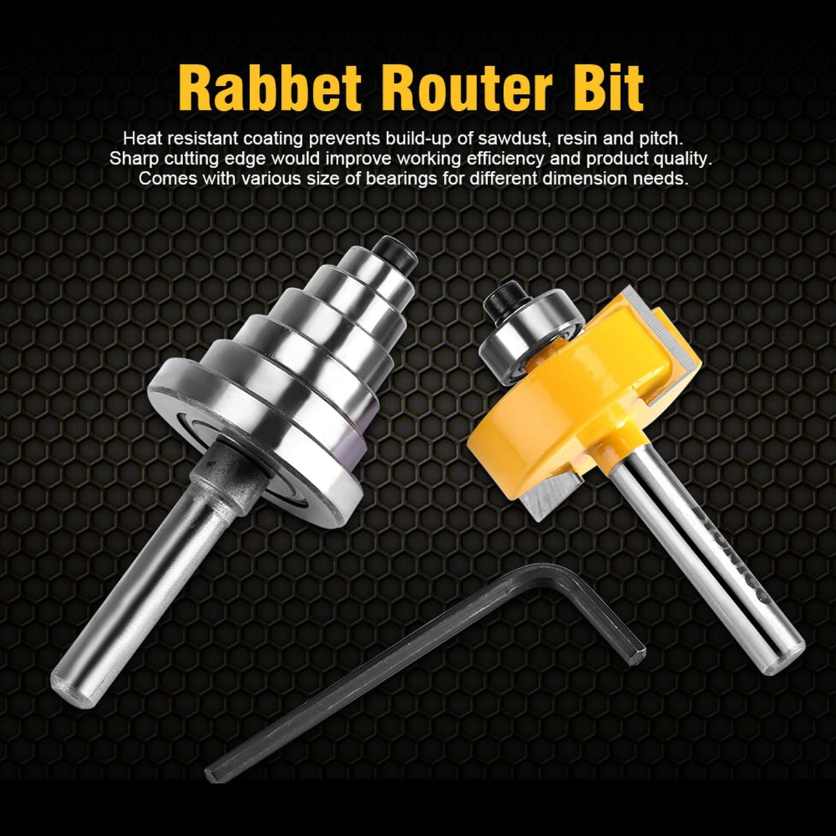 1/2"H - 1/4" Shank Rabbet Router Bit with 7 Bearings Set for Solid Wood Particle Board Plywood