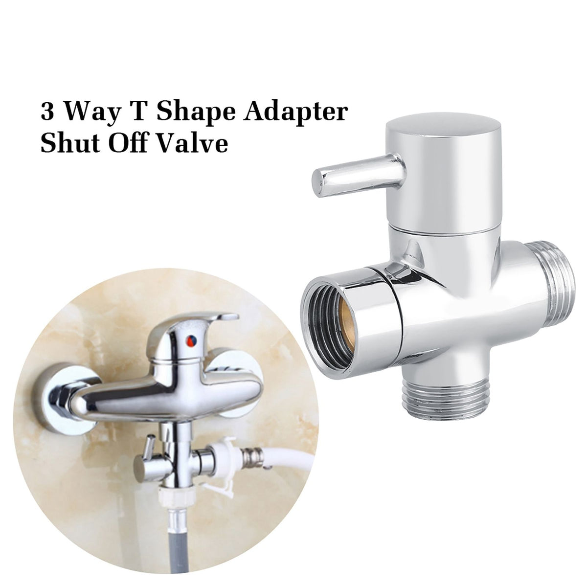3-Way T Shape Diverter Shut Off Valve Shower Toilet Bidet Sprayer Water Adapter Chrome Color