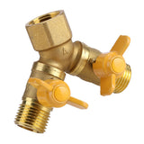 G1/2 Brass Garden Irrigation 2 Way Double Tap Hose Adapter Dual Faucet Connector - Front View