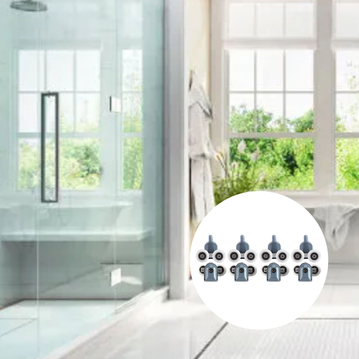 8 x Twin Bottom Top Shower Door Rollers Pulleys Wheels Runners Bathroom Double Wheel