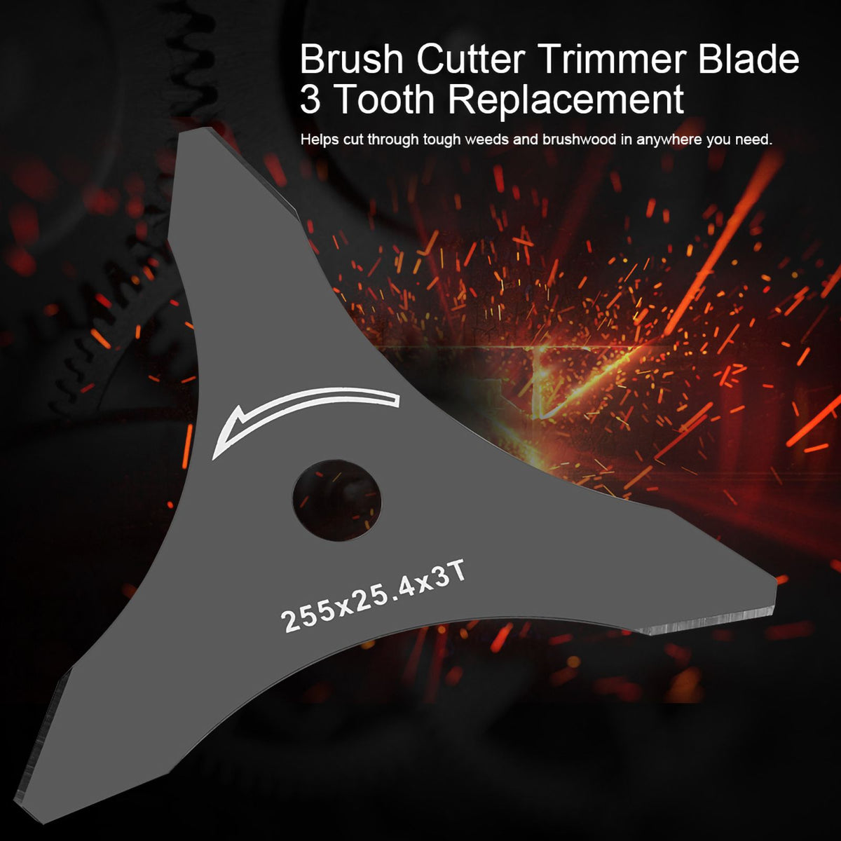 1pc 10" x 3T Brush Cutter Trimmer Blade 3 Tooth Replacement Black Color