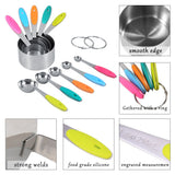 Ejoyous 10 Pieces Stainless Steel Measuring Cups and Spoons with Silicone Handle Grip Kitchen M - Front View