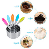 Ejoyous 10 Pieces Stainless Steel Measuring Cups and Spoons with Silicone Handle Grip Kitchen M - 45-Degree Angle