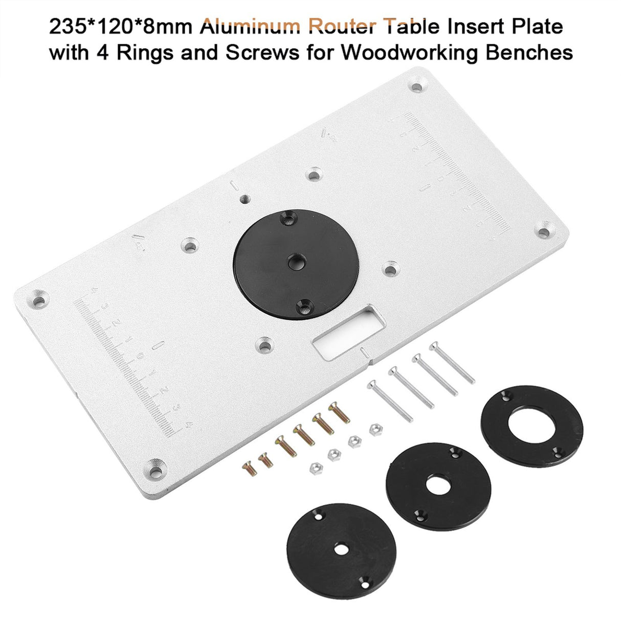 235*120*8mm Aluminum Router Table Insert Plate with 4 Rings and Screws for Woodworking Benches