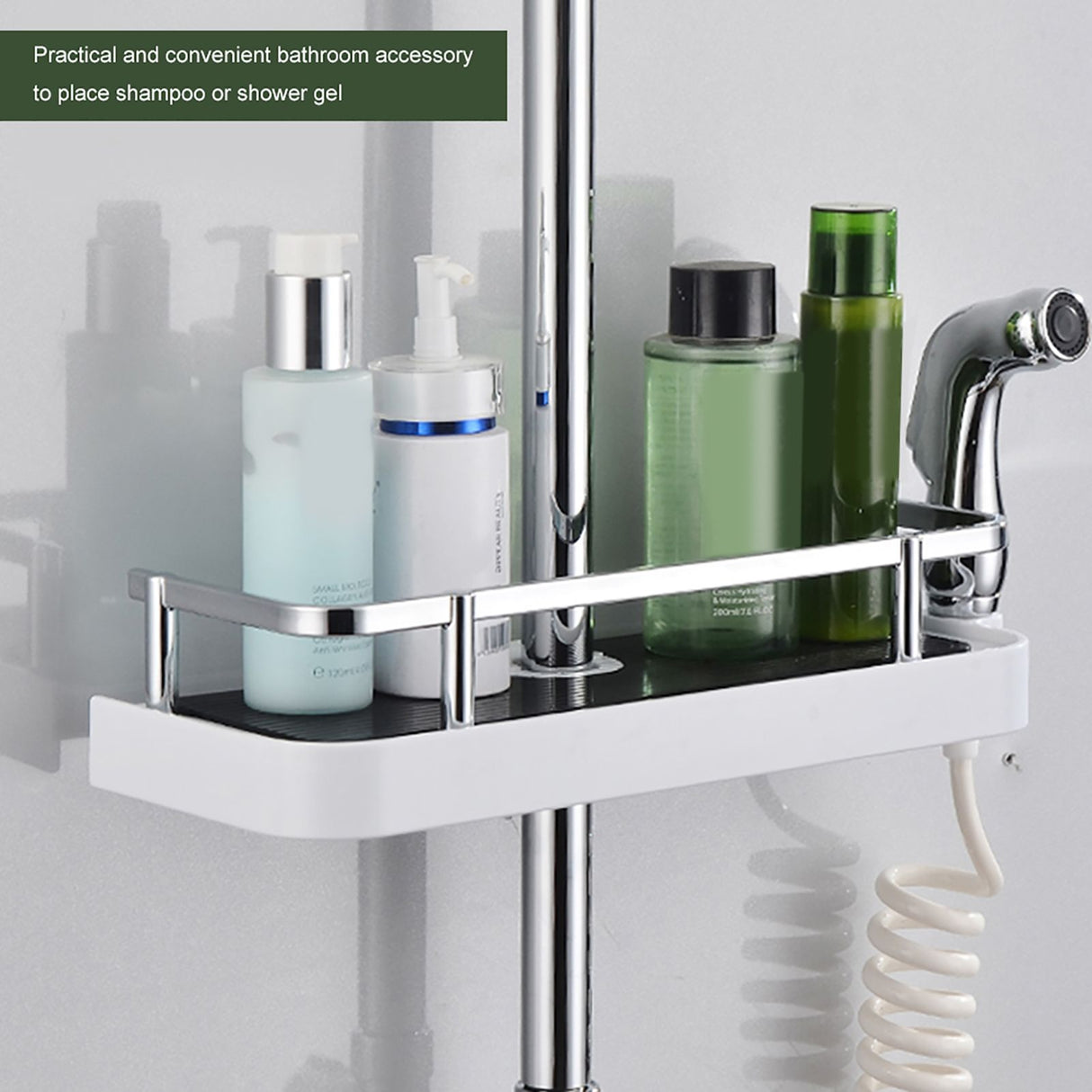 ABS Shower Rod Storage Shelf Organizer Tray Holder Practical Bathroom Accessory