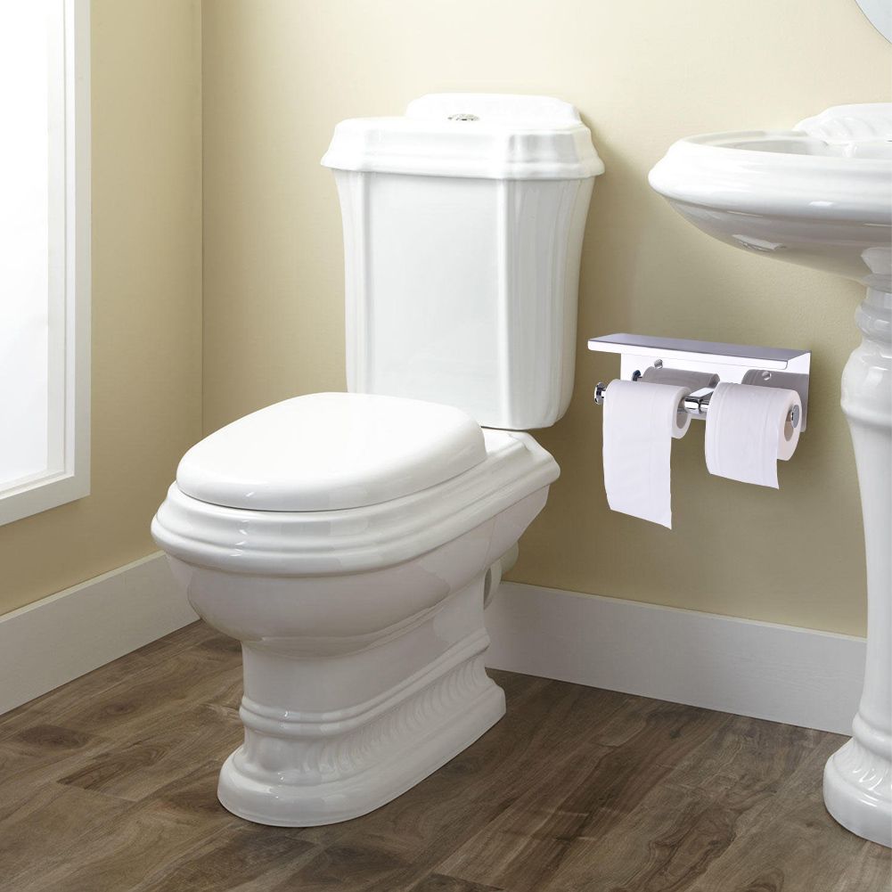 Wall Mounted SUS 304 Stainless Steel Double Roll Toilet Paper Holder, Dual Paper Tissue Roll