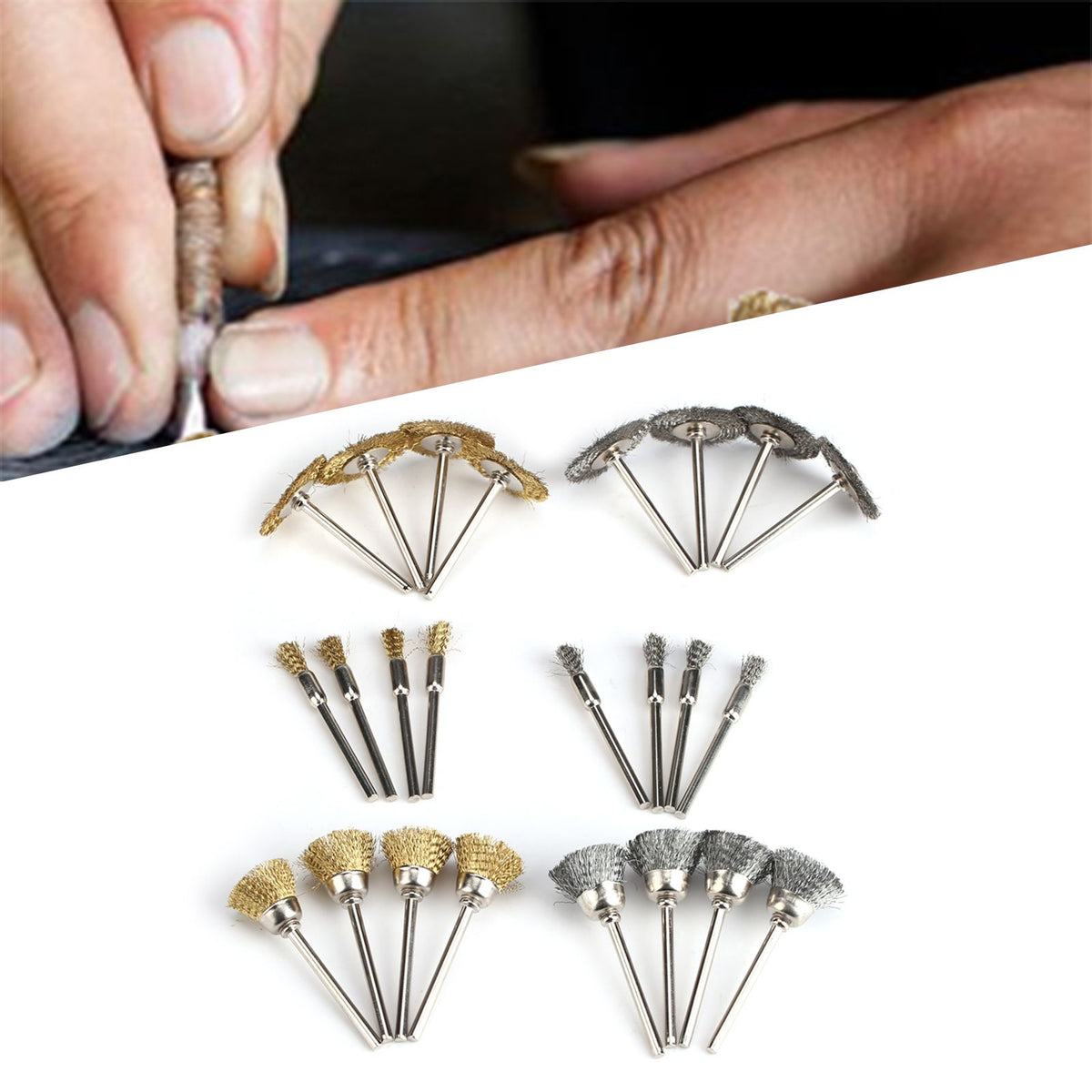 24pcs Stainless Steel/Brass Wire Wheel Polishing Brushes for Grinder Drill Rotary Tool