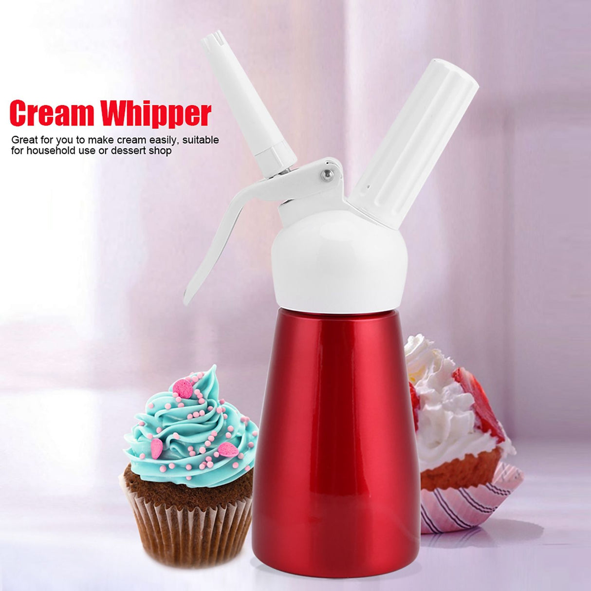 250mL Portable Red Aluminum Whipped Dessert Cream Butter Dispenser Whipper Foam Maker