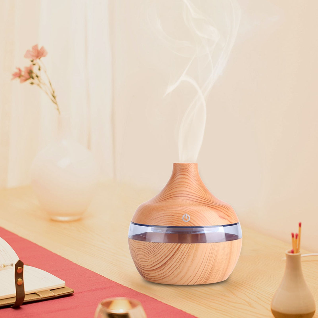 USB LED Touch Wood Grain Air Humidifier Purifier Oil Diffuser 300ml
