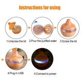 USB LED Touch Wood Grain Air Humidifier Purifier Oil Diffuser 300ml
