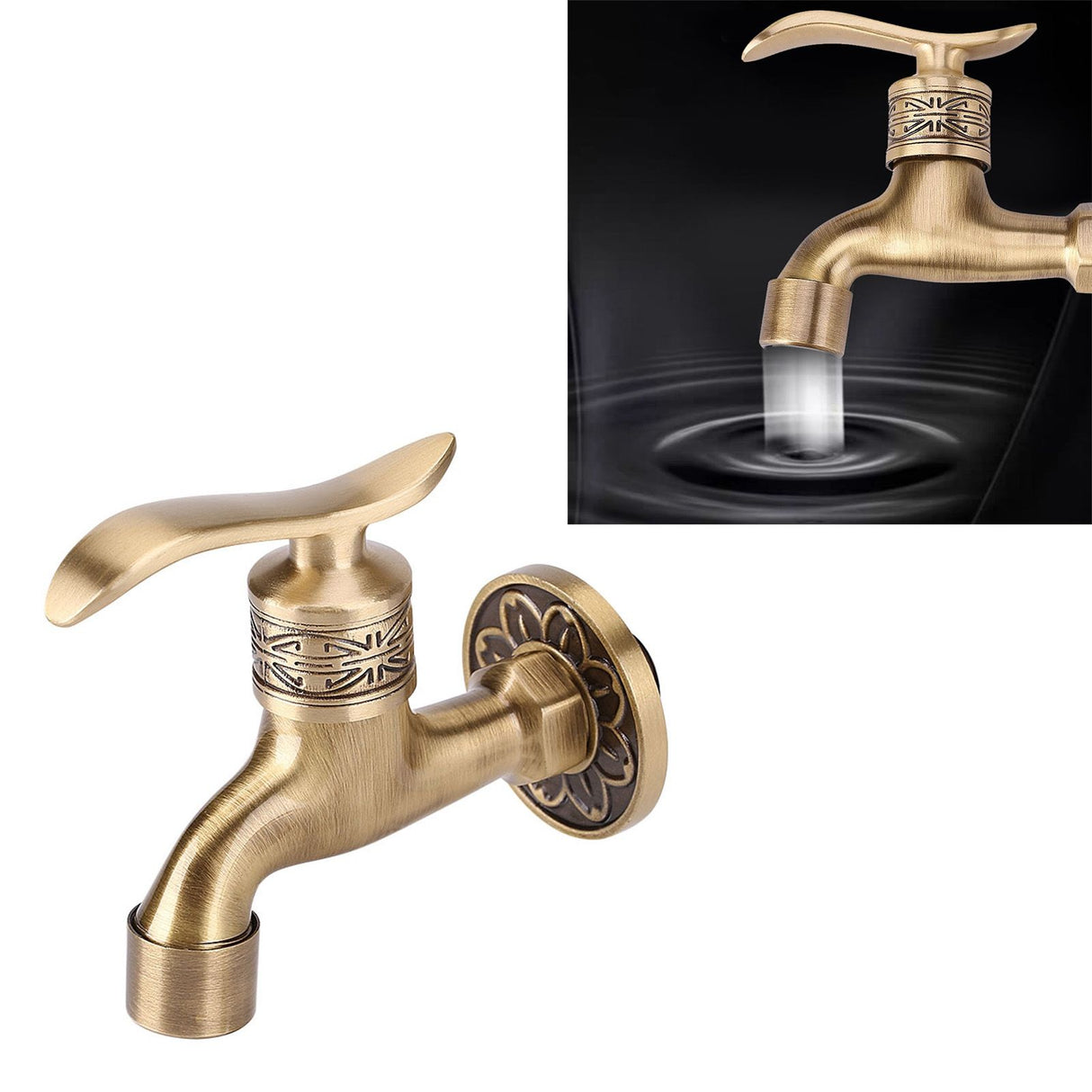 Antique Style Brass Washing Machine Faucet Wall Mount Laundry Cold Water Tap Bathroom Use
