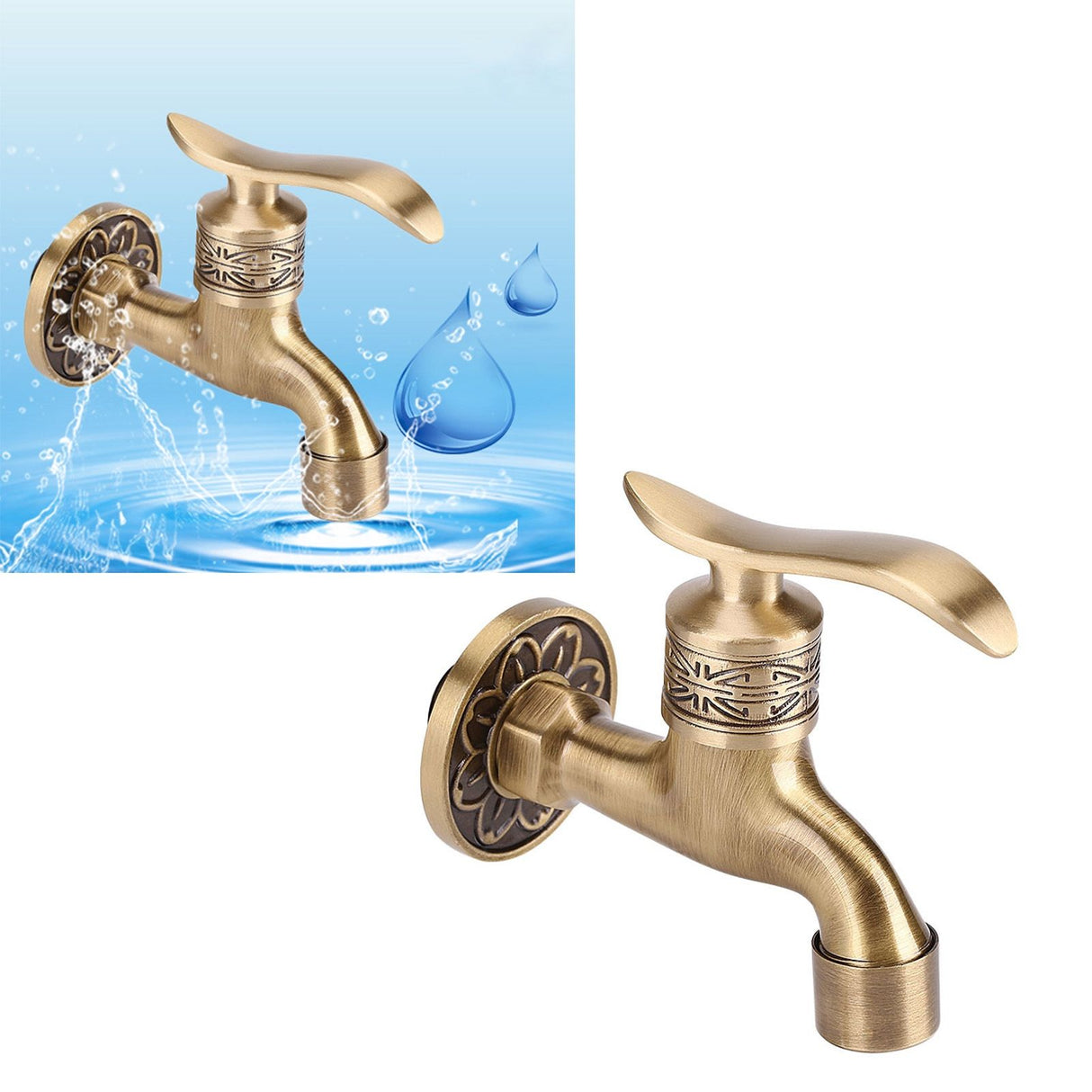 Antique Style Brass Washing Machine Faucet Wall Mount Laundry Cold Water Tap Bathroom Use