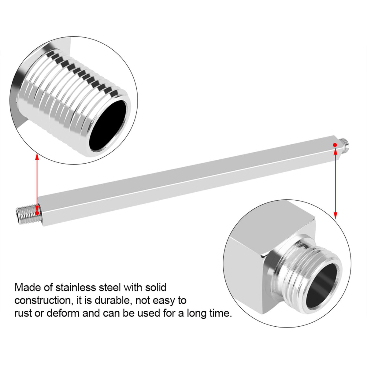 Stainless Steel Wall Mounted Shower Extension Arm Stretching Rain Showering Head