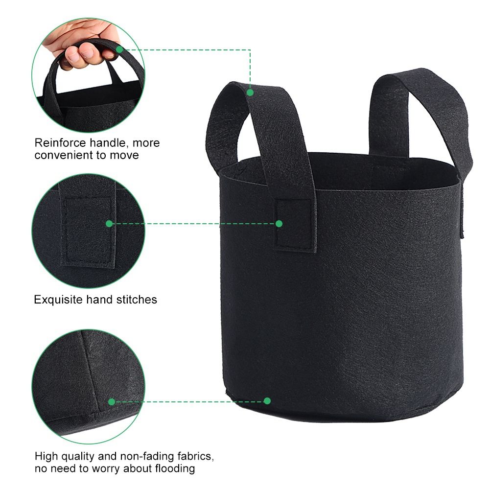 Black Plants Growing Bag Vegetable Flower Aeration Planting Pot Container (2 Gallon 18 x 20cm)