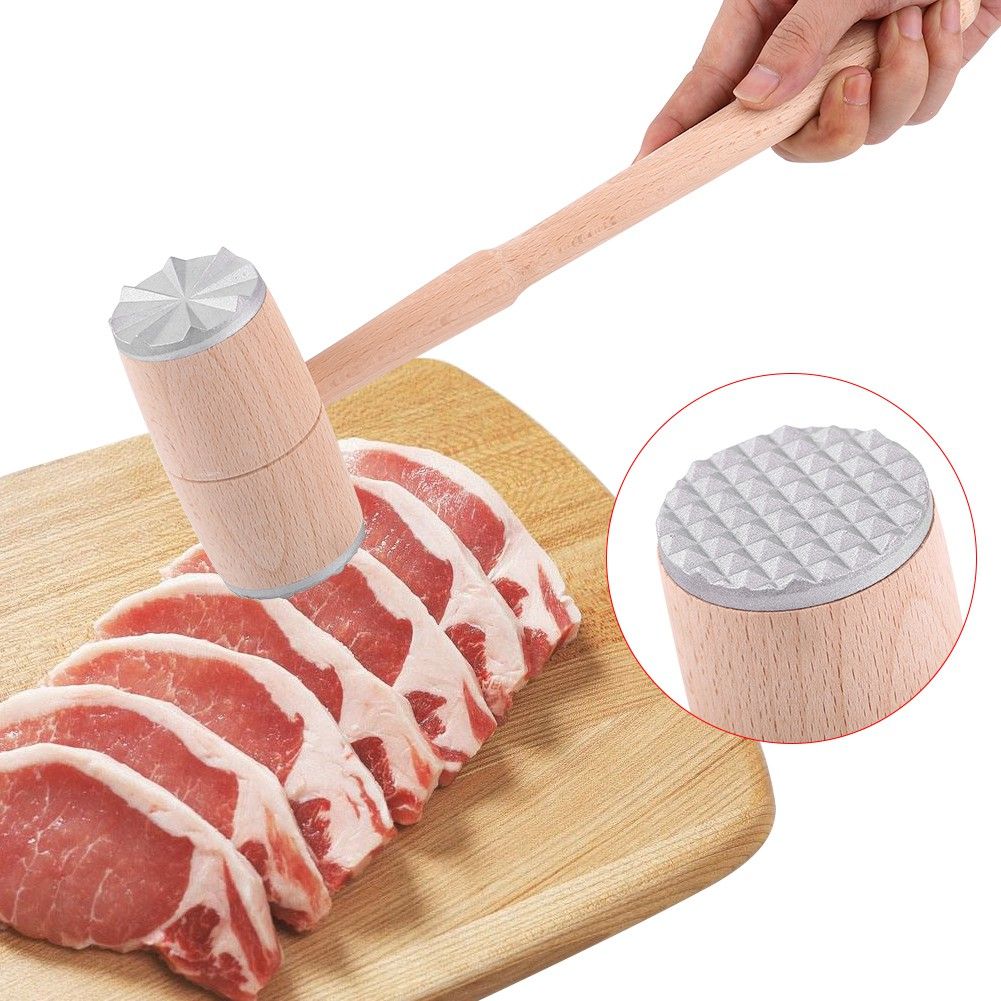 Two Sides Wood Meat Hammer Mallet Pounder for Tenderizing Steak Beef Practical Kitchen Tool