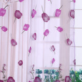 100*200cm Tulips Printing Tulle Curtains Sheer Drape Balcony Window Decoration Purple