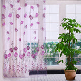 100*200cm Tulips Printing Tulle Curtains Sheer Drape Balcony Window Decoration Purple - Top-Down View
