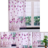 100*200cm Tulips Printing Tulle Curtains Sheer Drape Balcony Window Decoration Purple - 45-Degree Angle