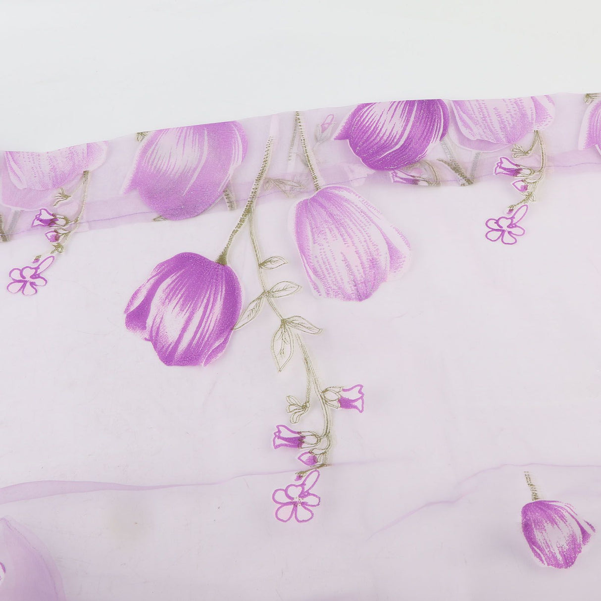 100*200cm Tulips Printing Tulle Curtains Sheer Drape Balcony Window Decoration Purple