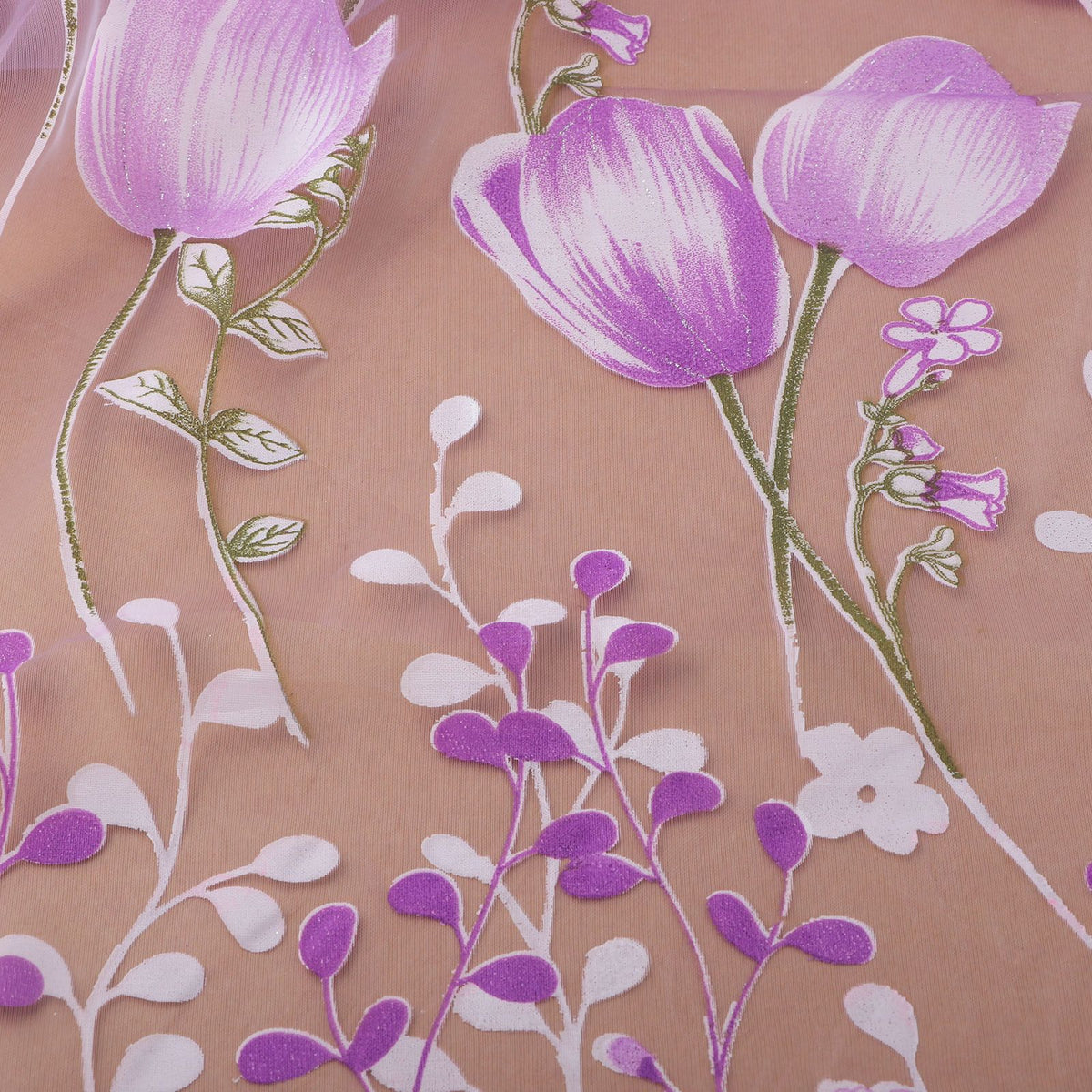 100*200cm Tulips Printing Tulle Curtains Sheer Drape Balcony Window Decoration Purple