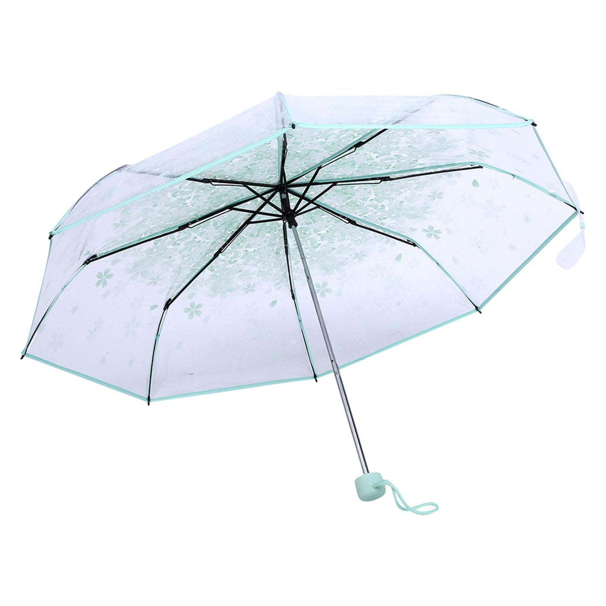 1PC Transparent Folding Umbrella Fashionable Princess Umbrella Cherry Blossom # Light Green