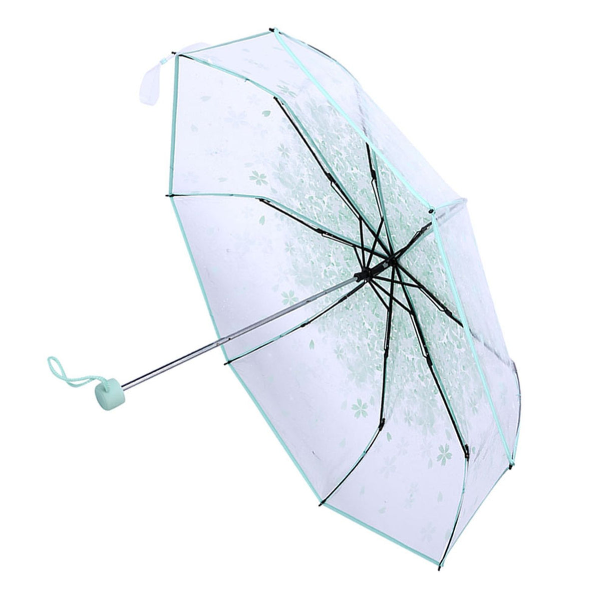 1PC Transparent Folding Umbrella Fashionable Princess Umbrella Cherry Blossom # Light Green