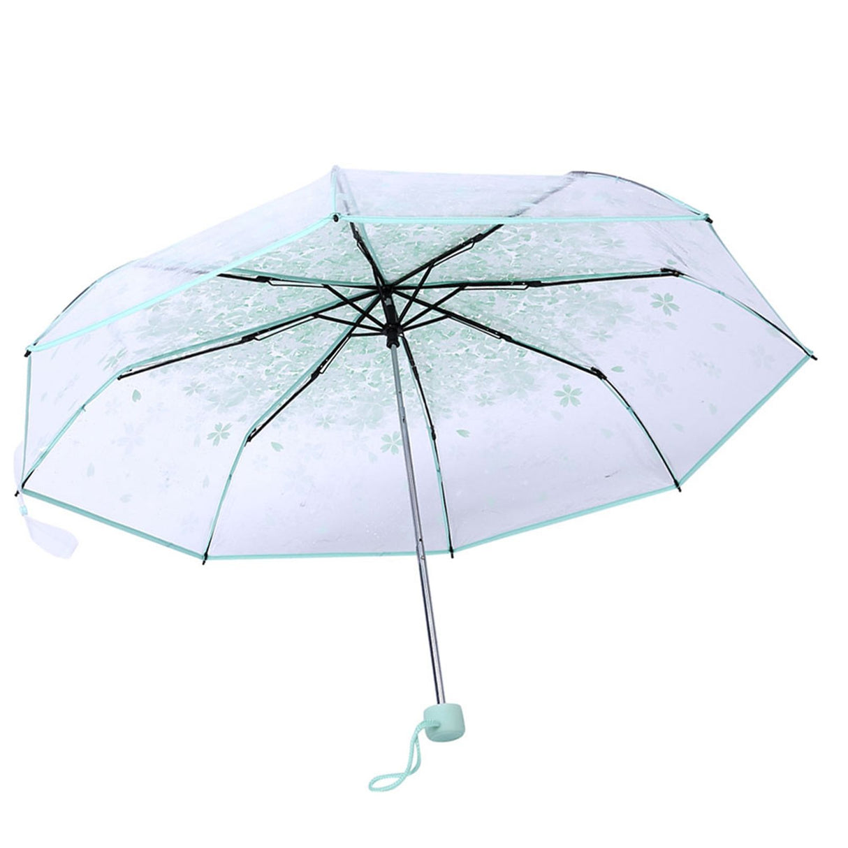1PC Transparent Folding Umbrella Fashionable Princess Umbrella Cherry Blossom # Light Green