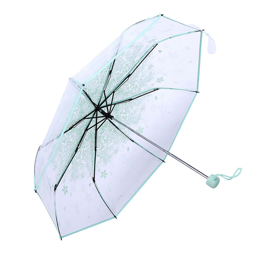 1PC Transparent Folding Umbrella Fashionable Princess Umbrella Cherry Blossom # Light Green