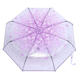 1PC Transparent Folding Umbrella Fashionable Princess Umbrella Cherry Blossom # Light Purple - Side View