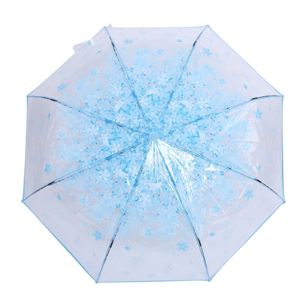 1PC Transparent Folding Umbrella Fashionable Princess Umbrella Cherry Blossom # Blue
