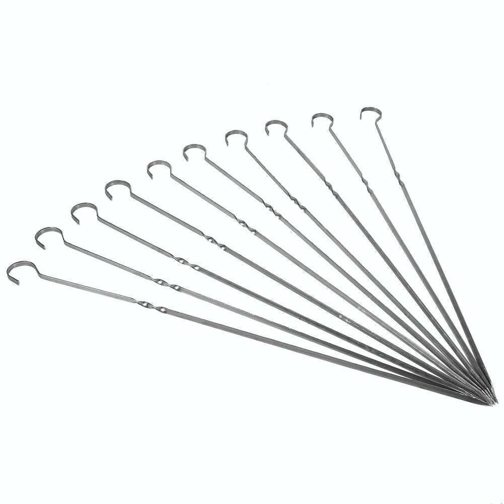 10PCS BBQ Barbecue Grilling Cooking Long Stainless Steel Kabob Kebab Flat Skewers Needle New