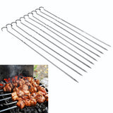 10PCS BBQ Barbecue Grilling Cooking Long Stainless Steel Kabob Kebab Flat Skewers Needle New