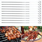 10PCS BBQ Barbecue Grilling Cooking Long Stainless Steel Kabob Kebab Flat Skewers Needle New