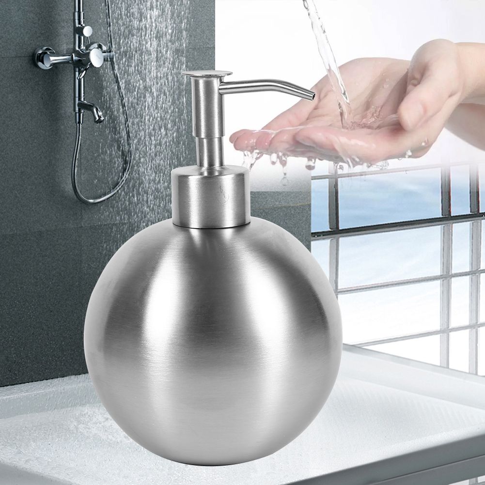 1pc 304 Stainless Steel Ball Shaped Bathroom Shampoo Shower Liquid Pump Dispenser Bottle 500ml
