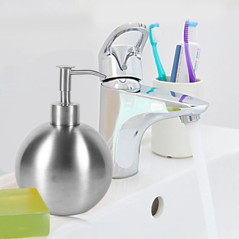 1pc 304 Stainless Steel Ball Shaped Bathroom Shampoo Shower Liquid Pump Dispenser Bottle 500ml