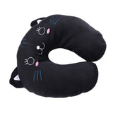 Animal Travel Neck PP Cotton Pillow Soft U Shaped Car Head Rest Toy Cushion Black Cat - Top-Down View