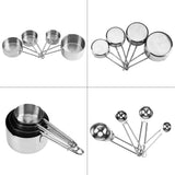 8pcs set Stainless Steel Measuring Cups&Spoons Kit Sugar Coffee Milk Kitchen Gadget Baking Tool - Close-Up Angle