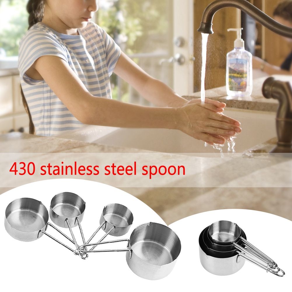 8pcs set Stainless Steel Measuring Cups&Spoons Kit Sugar Coffee Milk Kitchen Gadget Baking Tool