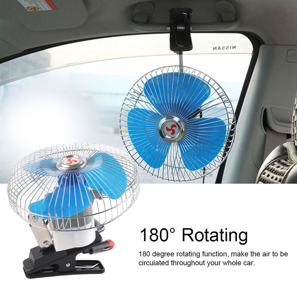 12V 25W Mini Portable Auto Vehicle Clip On Cooling Oscillating Fan for Car Truck Dashboard