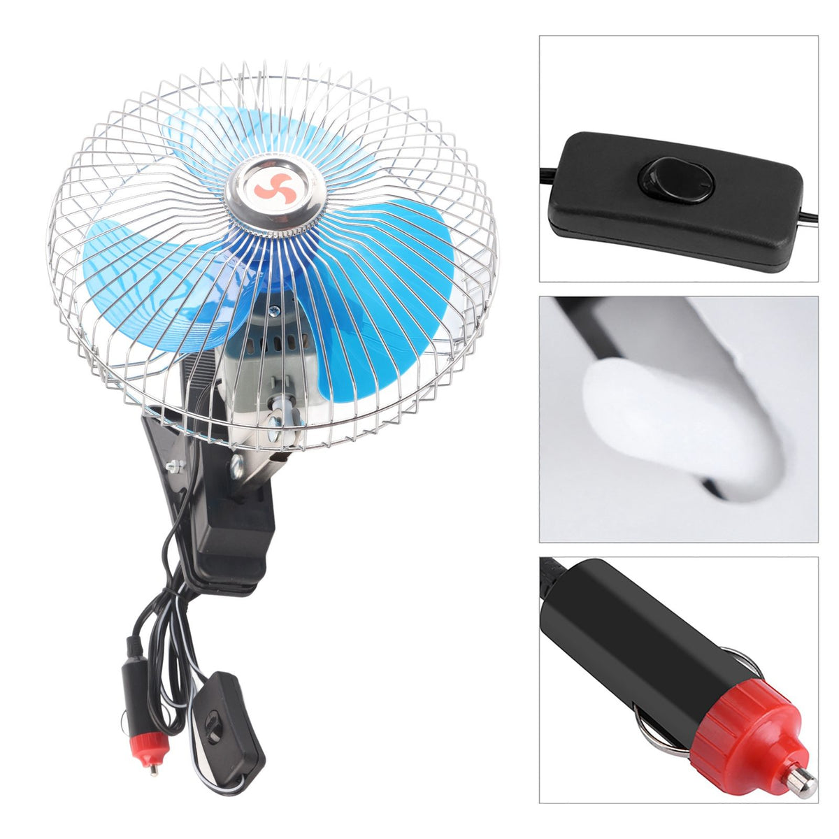 12V 25W Mini Portable Auto Vehicle Clip On Cooling Oscillating Fan for Car Truck Dashboard